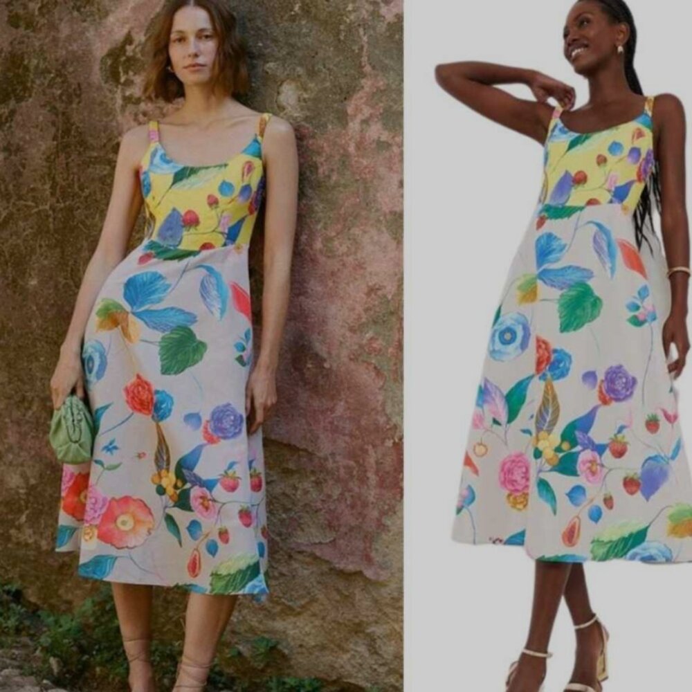Tuckernuck NEW Vivid Jardin Dominique Fit and Flare Floral Midi Sun Dress S